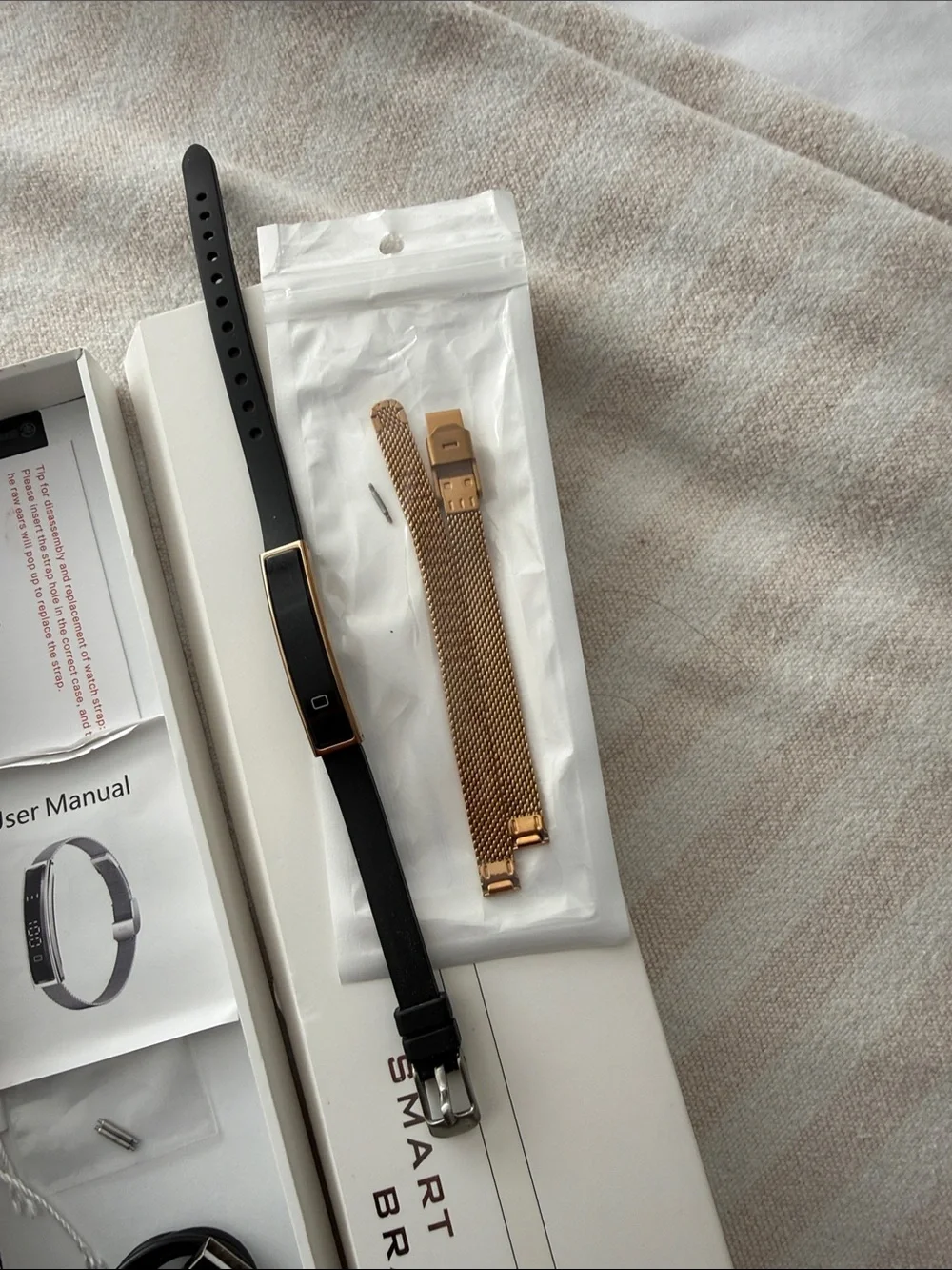 Smart Bracelet Fitness Tracker with Black Band and Rose Gold Accent